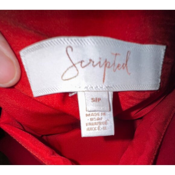 Red Asymmetrical Ruffle Hem Midi Skirt Scripted Small Pinup Sexy‎ Bodycon Glam - Picture 4 of 5